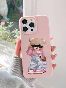 Bear 1pc Cute Pink Bear Pattern Leather Texture Phone Case Compatible With Apple 17, AIR, 17PRO, 17PROMAX, 16promax, 14/13, 12, 11 Pro Max, XS Max, X, XR, 8, 7, 6S, Plus, Mini, And Galaxy A13 5G, S21 FE5G, A15, A21S, A34, A12, S21, S25, Shockproof Phone Cover, Suitable As Birthday Gift, Girlfriend, Boyfriend Or Personal Use - Multicolor - View 6