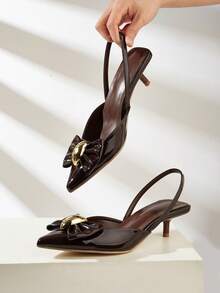 2025年秋冬季女士优雅珍珠水钻尖头高跟鞋 - 棕色 - 查看 2