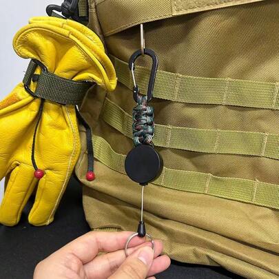 1pc Outdoor 7-Strand Paracord Braided Carabiner, Elastic Anti-Lost Large Easy-Pull Keychain Spring Hook For Camping Hiking
