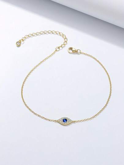  1pc S925 Sterling Silver Evil Eye Bracelet, Minimalist Luxury Unique Design With Diamonds, Elegant And Fashionable, Suitable For Women's Daily Wear, Exquisite Jewelry Gift For Any Occasion