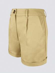 Women's Solid Color Casual Shorts With Pockets (No Belt) Summer - Khaki - View 6