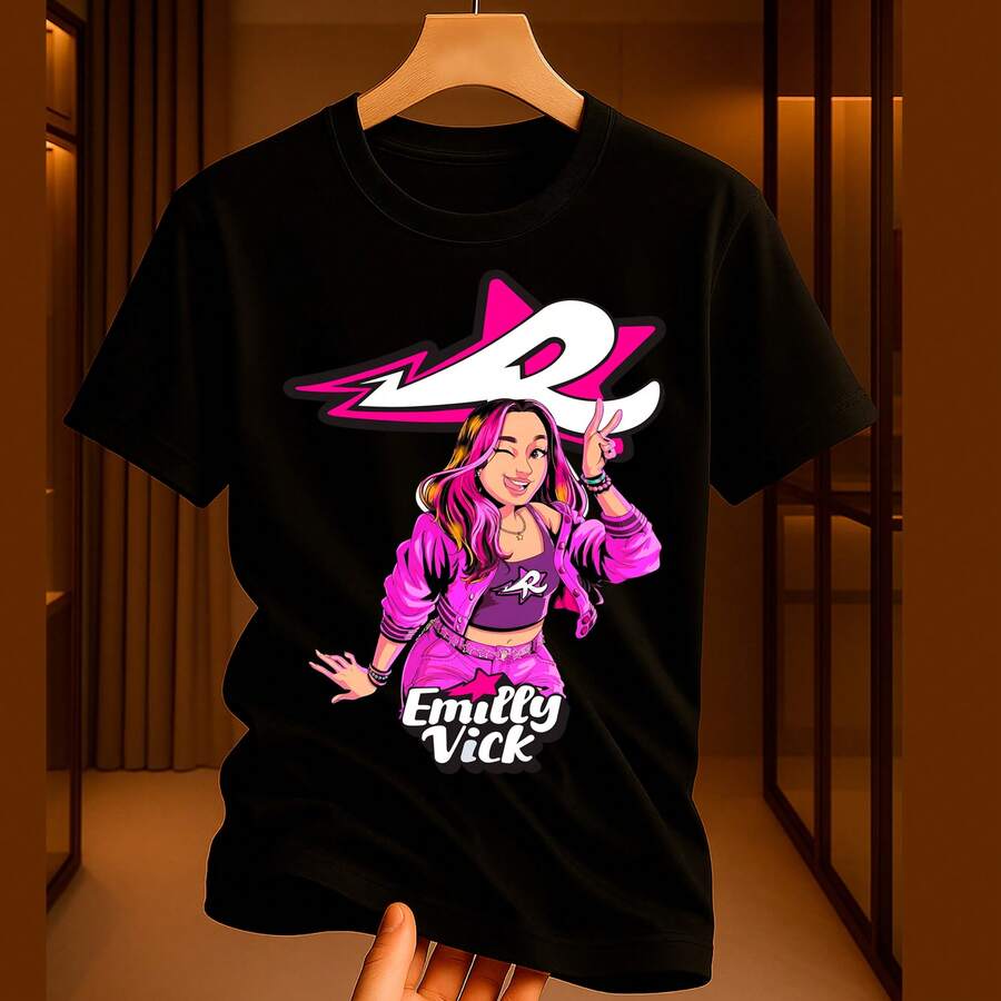 Camiseta Camisa Blusa Infantil Emilly Vick Moda Influencer Youtubers Grupo Rosa Novo Lançamento 2026 Robson Leozin Void  Katlen Emili Masculina Feminina Unissex - Preto - Visão 1