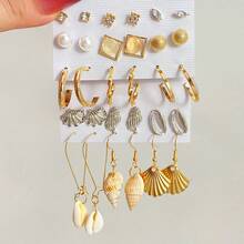 VKME 15 pares de pendientes de material de cumplimiento de metal con circonita, estrella de mar natural, concha y vieira natural - XH92825483 - Ver 2