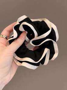 1pc French Elegant Black & White Scrunchie, Suitable For Daily Wear - Black and White - View 3
