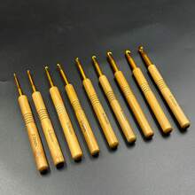 Bộ kim móc đơn đầu mạ vàng và bạc, dụng cụ đan móc thủ công DIY với cán bằng tre cacbon hóa và đầu kim bằng nhôm. - A - Xem 2