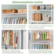 Estante organizador ajustable de doble barra para colgar ropa Armario Independiente Organizador de Ropa con gancho Perchero para colgar ropa clóset 120 x 45 x 205cm - Blanco - Ver 3