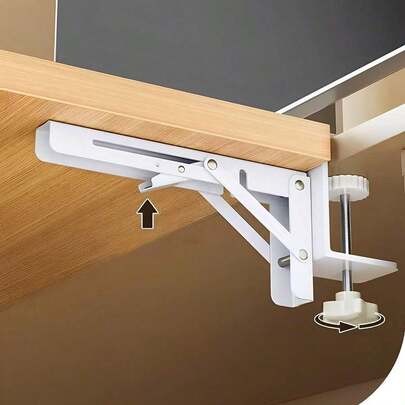 2pcs Steel Desktop Extension Bracket, No Drill Foldable Desk Extension Bracket - Suitable Foldable Bracket Or L-Shaped Desk Stand, Keyboard Support, Desk Extension, Storage Shelf Support, Space-Saving Accessory (Black) (White)