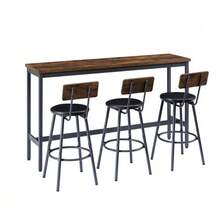 Long Bar Table With 3 PU Upholstered Stools, Industrial Style Bar Table And Chairs For Kitchen, Dining Room, Living Room, Banquet Hall, Rustic Brown And Black Style. - Rust Brown - View 1