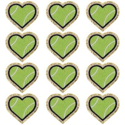 12pcs Eart Tennis Balls  On Patces Eroidered Motif Applique  Sew On Patces Gold Edges Cenille Love S Squas Balls Eroidered Patces  Clotingeans Ar Craft Sew Ma