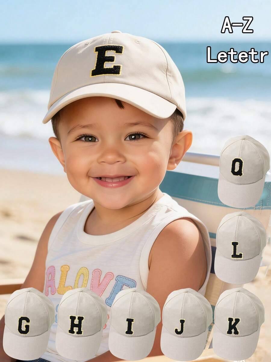 1pc Kids' 26 Letter Pattern Black Fashion Sports Sun Hat, Suitable For School And Daily Wear - Beige - View 1