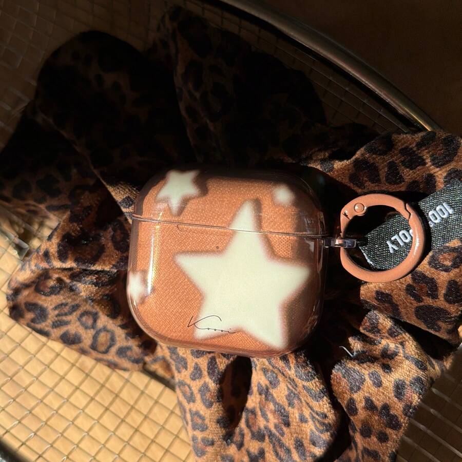 韩式极简透明棕色星形+圆形耳机保护套，兼容苹果Pro 3/Pro 2/4/3/2，时尚男女通用耳机保护套