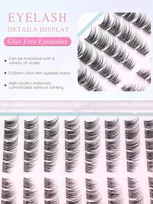 FindLove 100 Clusters Natural Pre-Glued Cat Eye Eyelash Extensions, Self-Adhesive Fluffy 7-13mm Mixed Length, No Glue Needed, Reusable Long-Lasting DIY Eyelash Extensions, Makeup Tool Gift For Women And Girls - C - View 4