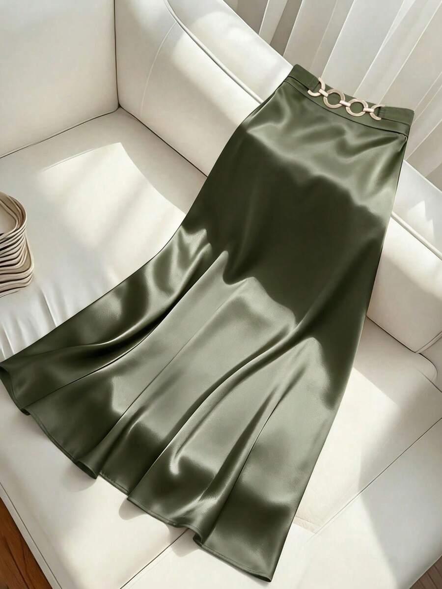 Women's Elegant Polyester A-Line Maxi Skirt With Zipper Detail, Casual Bohemian Style For Party