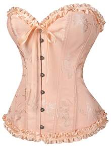 女士提花露背系带吊带塑身背心，奶油黄，适合新年派对、情人节、节日穿着 - 杏色 - 查看 4