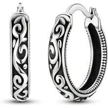 Hapour Vintage Filigree 925 Sterling Silver Oval Small Hoop Earrings For Women Fashion Flower Dainty Huggie Hoops Hypoallergenic  Jewelry Birthday Gift For Her - Black - View 2