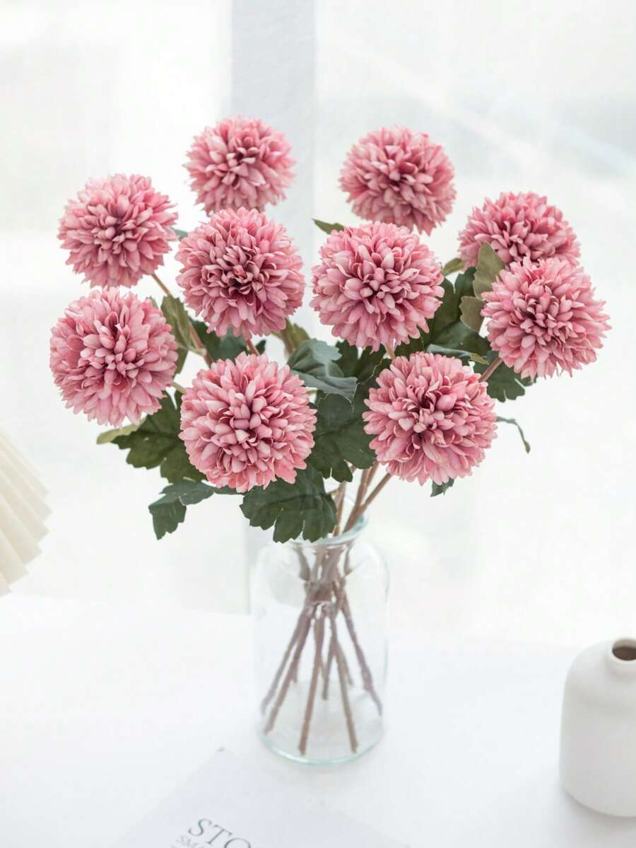 1/5/12 pièces Boules de fleurs de chrysanthème artificielles, fleurs brodées, décoration de mariage, décoration de vase pour la maison, arrangement floral pour restaurant/salon/chambre à coucher, bouquet de mariée, corsage de poignet, boutonnière, décoration de fête d'anniversaire, cadeau de la Saint-Valentin - rose foncé - Voir 1