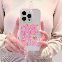 1pc Pink Frame Transparent Minimalist Lens Protection Anti-Fall Anti-Collision Cute Heart Letter Pattern Phone Case, Suitable Compatible With Iphone 16 Pro Max, 17/16/15/14 Plus/13/12/11, Air, Series - Multicolor - View 3
