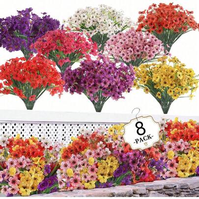 Artificial Plastic Flower Bouquet, Lifelike Fake Floral, Suitable For Indoor/Outdoor Garden, Porch, Windowsill, Home, Wedding, Country Decor. Fade-Resistant Artificial Flowers, Hanging Basket Decor, Vase Decor. Birthday/Graduation Gift.