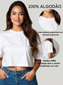 Cropped Cotton Blouse, Short, Comfortable, Casual, Streetwear, RIO TUCANO, Oversized, Printed, Tumblr Style, Women's Blouse, Sizes P To G3. - 鏽棕色 - 查看 2