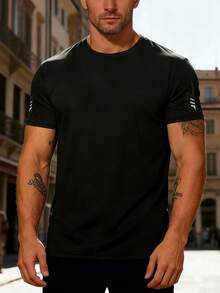 Men's Summer Outdoor Solid Color Minimalist Sports T-Shirt, Lightning Print, Breathable And Comfortable Fabric, Suitable For Running, Fitness, Outdoor Activities And Daily Wear - Black - View 11
