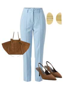 MODA MO, REF: AS1333-AS1291-3 Women's Tailored Pants, High Waist, With Pockets, Formal, Modern, Elegant, New Collection, Style, Comfortable, Quality Fabric, Sophisticated Look, Versatile, Casual, For Work, Occasional, Women's Fashion Piece, Contemporary Style, Available For Purchase Throughout The Country - 淺藍色 - 查看 1