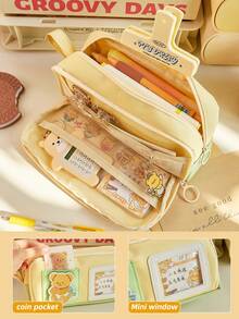 1pc Cute Bear Embroidery Zipper Pencil Case, Minimalist Large Capacity Student Stationery Bag, Sweet Girl Style Pencil Pouch, Office Supplies Organizer, Cosmetic Tool Storage Bag, High-Quality Large Capacity Pencil Box, Desk Accessory, Suitable As Valentine's Day Gift, Student Gift, School Supplies, School Entertainment Items, School Prizes, Teacher Classroom Items, Back To School Essentials - Sweet Bear Embroidery - View 4