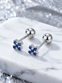 1pc 925 Sterling Silver Star Diamond Stud Earrings, CZ Ball Screw Back Earrings, Sleeping Earrings, Hypoallergenic Earrings, Jewelry Gift For Women - Single Earring - View 2