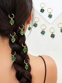 6 chiếc kẹp tóc hình cỏ bốn lá, dây buộc tóc đính hạt, phụ kiện tóc cho kiểu tóc tết, vật dụng cần thiết cho ngày lễ Thánh Patrick. - màu xanh lá - Xem 6
