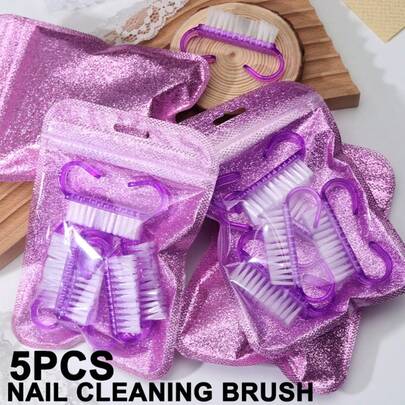 6pcs/Set Charming Purple Nail Brush Set, Includes Dust Removal Brush, Professional Manicure Cleaning Tools, Best Gift For Customers, Nail Care Tools, Purple Handle Nail Brush, Manicure Dust Brush