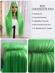 4*2 U-Part Lace Wig No Bang Wigs 30Inches Green Color Extra Long Straight Synthetic Party Wig For Women Middle Part Hairline Natural Looking Daily Party Wear Full Wig - Green - View 8