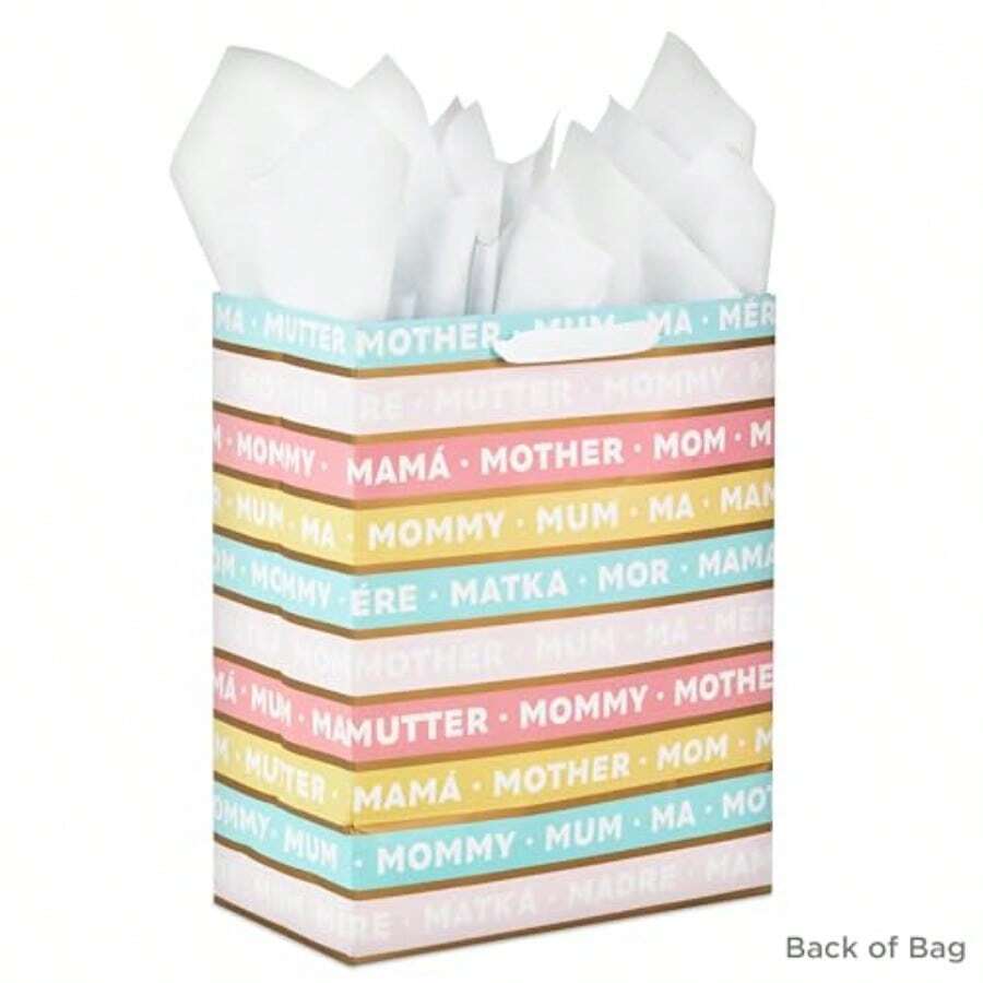 Hallmark - Bolsa de regalo para el día de la madre 33 cm papel de seda diseño de rayas florales pastel con detalles dorados para mamá abuela Nana Nueva madre-108 - Multicolor - Ver 1