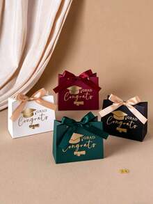1/5 piezas Bolsas de regalo de graduación, bolsas de regalo de papel con patrón de diploma, patrón de gorra de graduación, decoración de lazo, bolsas de obsequio para fiesta de graduación, caja de dulces para fiesta de graduación, opciones de multicolor, adecuado para estudiantes universitarios, graduados y vuelta al colegio - Multicolor - Ver 4