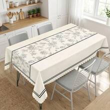 1pc Minimalist Floral Print Polyester Tablecloth, Suitable For Kitchen, Dining Room, Holidays, Banquets, Party Table Decor - Multicolor - View 8