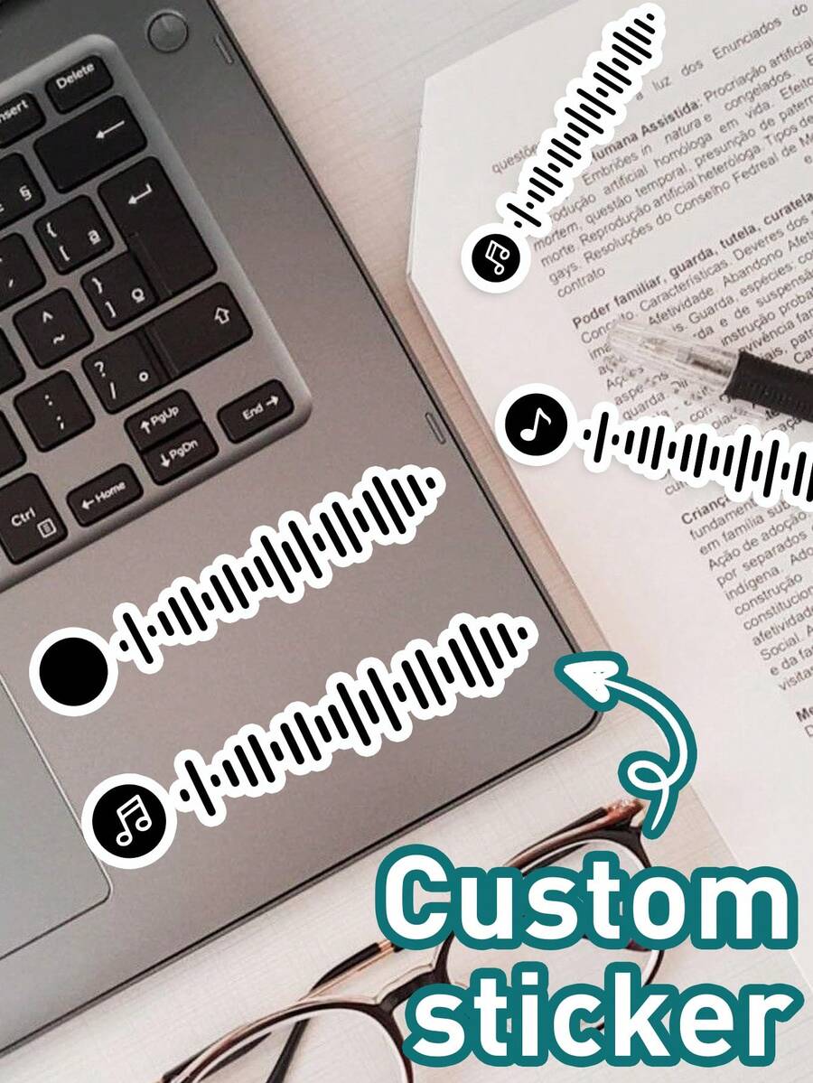 Custom Music Code Stickers, Personalized Soundwave Sticker Set, Customized Song Wave Decals, Customizable Music Note Stickers, Ideal Mother'S Day & Music Lover Gift, Thoughtful Present For Family & Friends, Unique Decor For Laptops, Journals & Water Bottles, Memorable Custom Audio Keepsake - Style a - View 1