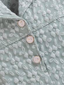 Summer Baby Girls' Fashionable Floral Decor Lapel Romper & Bucket Hat Set - Mint Green - View 5