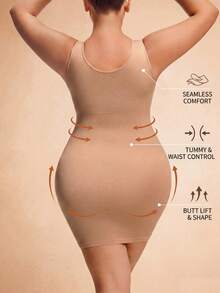 Cravure Plus Size Skin Color Sleeveless Seamless Bodycon Dress - Apricot - View 2