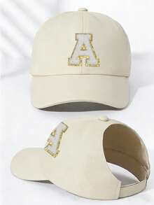 1顶女士定制A-Z字母马尾辫棒球帽，休闲凌乱发髻马尾辫帽，轻便鸭舌帽，遮阳帽，时尚鸭舌遮阳帽，适合户外运动和日常休闲穿着 - 米色 - 查看 10