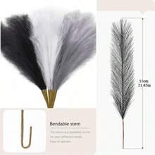 Artificial Pampas Stems, 55cm/21.65in, Fluffy Artificial Flowers, Black, White And Gray Home Farmhouse Decor, Boho Decor, Artificial Flowers, Artificial Pampas Decor, Vase Fillers, Room Decor, Wedding Centerpieces - Black, White and Gray - View 2