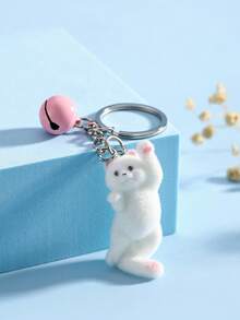 Cute Cartoon Flocked Lifelike 3D Mischievous Cat Ornament Keychain, Bell Keychain, Adorable Cartoon Animal Couple Pendant For Bag/Phone/Key, Party Car Accessories Bag Charm Backpack For School Animal Goth Y2k Christmas Gift Ideas Bag Accessories Lanyards With Id Holder Car Accessories Bag Charms Gifts For Mother, Father, Graduation, And Teacher - Multicolor - View 3