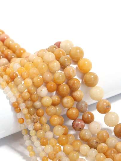 1串天然黄碧玉珠子，4/6/8/10mm圆形散珠，用于珠宝制作DIY手链项链配件。