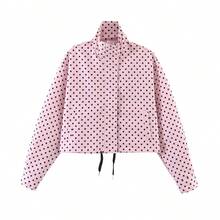 HZXVIC 时尚女士波点拉链外套，翻领长袖，休闲时尚外套，日常百搭，粉色 - 粉色 - 查看 7