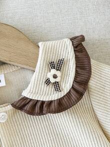 Girls' School Style Ribbed Set, Doll Collar Short Sleeve Shirt + Anti-Flashing Pleated Skort, Korean Sweet Style, Breathable For Spring/Summer, Suitable For School And Outings - Brown - View 4