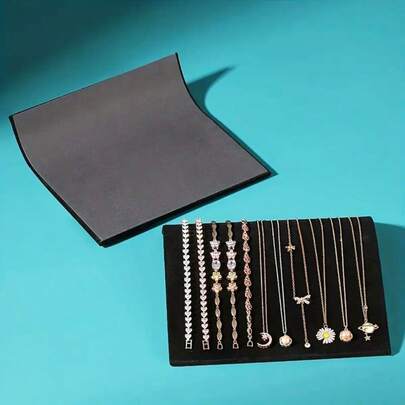 S-Shaped Velvet Necklace Display Stand, Durable Soft Material - Home And Boutique Jewelry Display And Organization, Color: Black/Grey