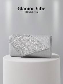 Sparkling Rhinestone Decorated Evening Clutch - Silver Glitter Envelope Bag With Detachable Chain, Suitable For Weddings, Galas And Parties - Silver - View 3