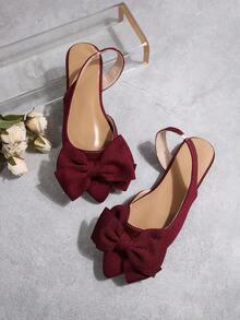 酒红色平底尖头女鞋，侧面镂空，蝴蝶结装饰，优雅平底乐福鞋，镂空时尚休闲鞋，四季皆宜 - 酒紅色 - 查看 5