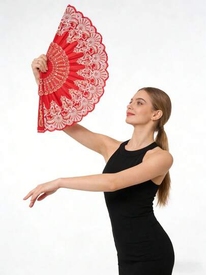 1把欧式优雅折叠手扇，复古便携式手持扇，适合女士化妆舞会、单身派对装饰及夏季礼物