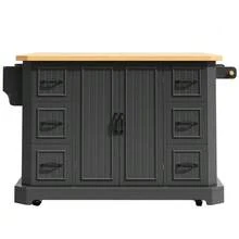 Mobile Kitchen Island, Kitchen Unit, Kitchen Trolley With 2 Doors And 6 Drawers, With Wheels, (120x45(75)X91 Cm), White/Black - Black - View 6