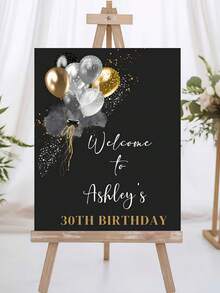 Customized Black & Gold Balloon Welcome Sign, Personalized Birthday Wedding Anniversary Invitation Card, Versatile Ideal Choice - Multicolor - View 9