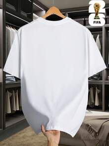 Graphic Tees[FIFA World Cup Licensed]2026 USA-Canada-Mexico World Cup, FIFA Football Men's Basic Funny Printed Short Sleeve T-Shirt, Perfect For Summer Street Wear, Comfortable And Versatile, A Must-Have For Fans,  Outdoor Item, Available In Men's And Women's Couple Styles, Suitable As A Gift For Family Members.100% Cotton - 白色 - 查看 3