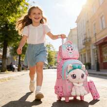 Girls 3-Piece Rolling Backpack Set, With Wheels School Bag, Crossbody Bag And Pencil Case - Girls' Rolling Bag - View 1